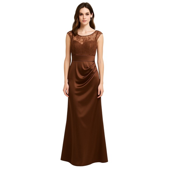 Jordan Brown Lace Bodice Formal Dress Gown Women's Size 4 Wedding MOB Evening - Picture 1 of 14